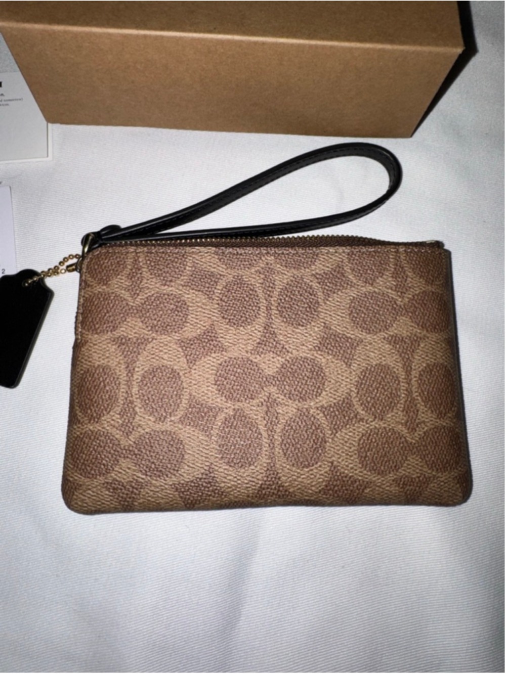 NWT Coach Corner Zip Wristlet Signature Canvas Tan Black Wallet Pouch - Picture 4 of 7